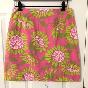Lilly Pulitzer Pink Floral A-Line Skirt with Lime Accents